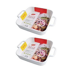 طقم 2 صينية فرن كبيرة بورسلين بمقابض - ابيض