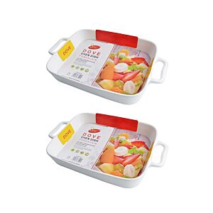 طقم 2 صينية فرن مستطيلة بورسلين بمقابض - ابيض