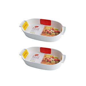 طقم 2 صينية فرن مستطيلة كبيرة بورسلين - ابيض