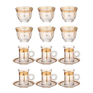 طقم كاسات شاي وقهوةشفاف وذهبي البيرتو