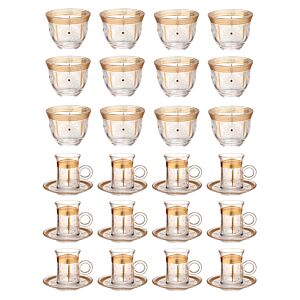 طقم أكواب شاي وقهوة شفاف وذهبي بيرل