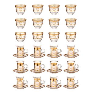 طقم أكواب شاي وقهوة شفاف وذهبي بشكول