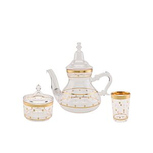 طقم براد شاي زجاجي شفاف وذهبي بارس