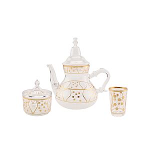 طقم براد شاي زجاجي شفاف وذهبي ومير