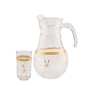 طقم إبريق زجاجي شفاف وذهبي صاب