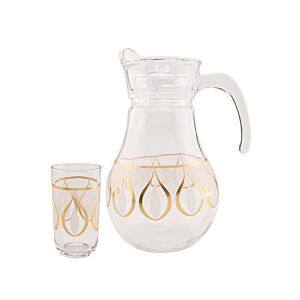 طقم إبريق زجاجي شفاف وذهبي سكوزي