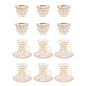 طقم كاسات شاي وقهوة شفاف وذهبي يوري