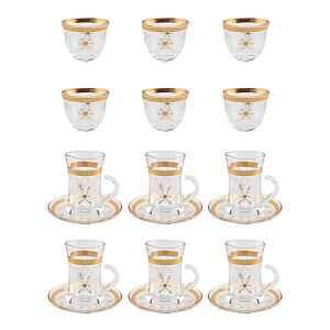 طقم كاسات شاي وقهوة شفاف وذهبي يومي