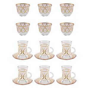 طقم كاسات شاي وقهوة شفاف وذهبي فالانا