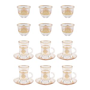 طقم كاسات شاي وقهوة شفاف وذهبي سواري