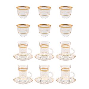طقم كاسات شاي وقهوة شفاف وذهبي براتا