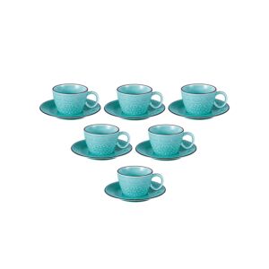 طقم أكواب بورسلين 6 أشخاص  125  مل مع صحون  أزرق فاتح