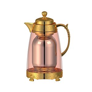 ترمس للشاي والقهوة زجاجي 1 لتر - وردي وذهبي