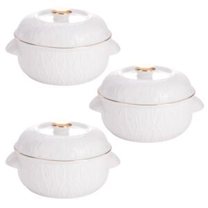أوعية شوربة 3 قطع بغطاء - ابيض وذهبي