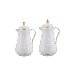 طقم ترمس شاي وقهوة مكون من قطعتين كارلا - بيج وذهبي