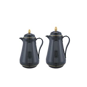 طقم ترمس شاي وقهوة مكون من قطعتين رينو - أسود وذهبي