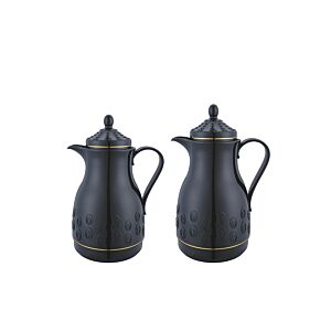 طقم ترمس شاي وقهوة مكون من قطعتين رامبو - أسود وذهبي