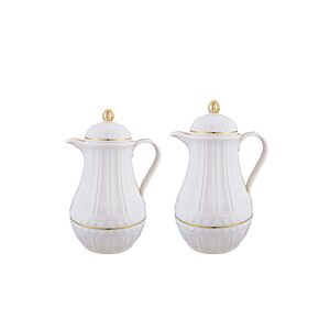 طقم ترمس شاي وقهوة مكون من قطعتين ليتو - بيج وذهبي