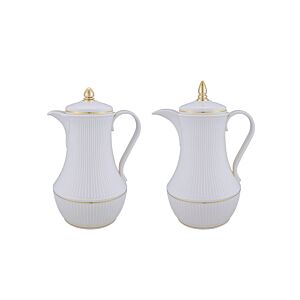 طقم ترامس للشاي والقهوة فلورا - بيج وذهبي