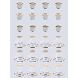 طقم أكواب شاي وقهوة وبورسلين أبيض وذهبي وشفاف بيل