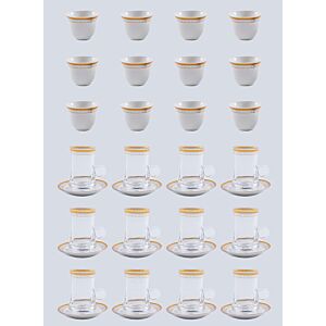 طقم أكواب شاي وقهوة أبيض وذهبي وشفاف ودار