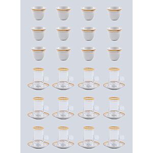 طقم أكواب شاي وقهوة أبيض وذهبي وشفاف بالس