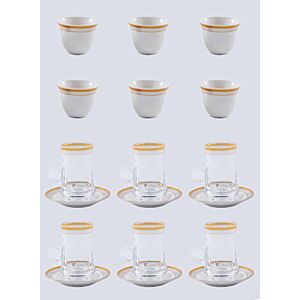 طقم أكواب شاي وقهوة أبيض وذهبي وشفاف ينج
