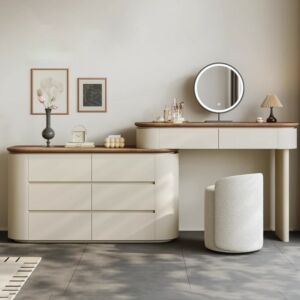 طاولة تزيين مع مرآة شانسي - بيج فاتح