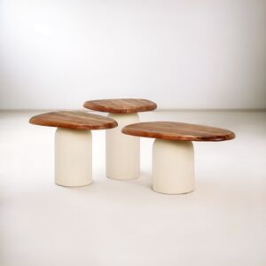 طاولة قهوة 3 قطع سطح خشبي بيكو - كريمي وبني