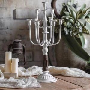 شمعدان ريفي حديد - ابيض