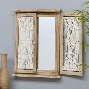 مرآه جدارية خشب وحبال مكرمية