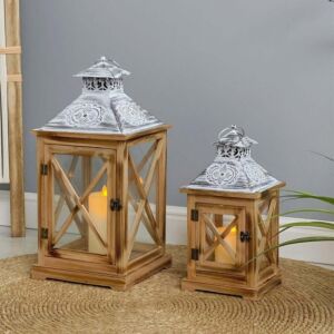 طقم فانوس خشب قطعتين