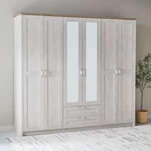 دولاب ملابس 6 أبواب بدرجين ومرآة من بروكلين