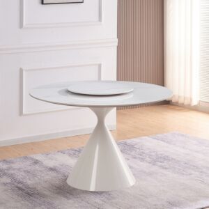 طاولة سفر مستديرة بسطح من الحجر الملبّد لـ 4 مقاعد مع صينية دوّارة من سيبريس