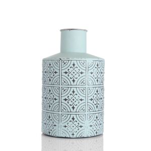 مزهرية دائرية من البورسلان الأخاذ مع نقوش جميلة لون سماوي 