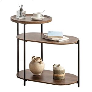 طاولة جانبية 3 طبقات سطح خشبي وقواعد معدنية