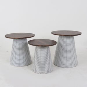 طقم طاولات خزف - ابيض وبني