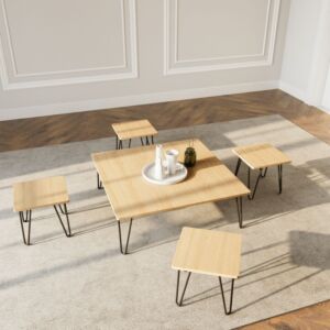 طقم طاولات 5 قطع مربعه - بيج واسود