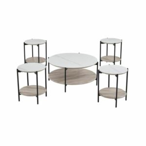 طقم طاولة قهوة سيراميك و خشب 5 قطع سيزينيا - بيج