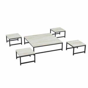 طقم طاولة قهوة خشب 5 قطع فانتازيا - خشبي فاتح