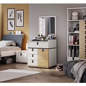 طاولة تزيين مع مرآه سولد - أبيض وخشبي