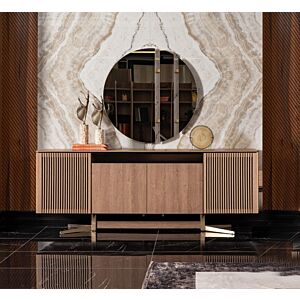 طاولة بوفيه نيو لزبون مع مرآة - بني وذهبي