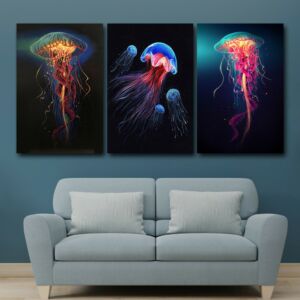 لوحة جدارية فنية بتصميم تجريدي جيلي فيش - ثلاث قطع - مقاس 120x60 سم