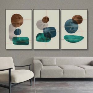 لوحة جدارية فنية بتصميم تجريدي ماتش - ثلاث قطع  - مقاس 120x60 سم