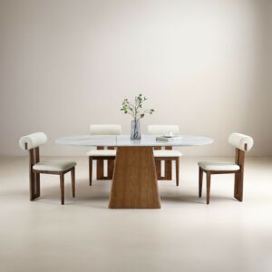 طاولة طعام 6 أشخاص فيكتور - ابيض وبني