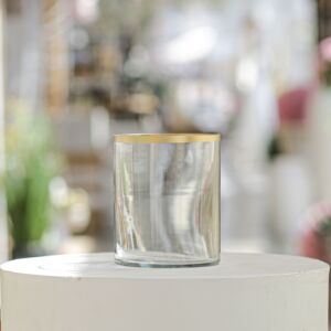 فازة زجاجية شفافة بخط ذهبي 15 سم