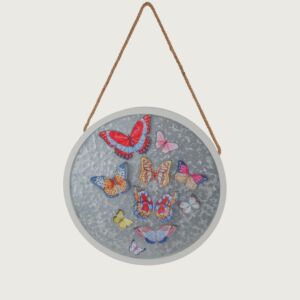 لوحة فراشات معدنية مدورة 