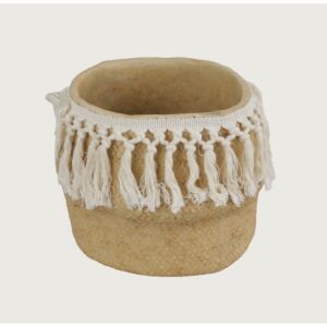 مركن زرع واندا من الفخار مع طرف قيطان - بيج وأبيض