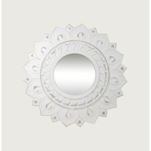 مرآة لوتس جدارية مع برواز خشبي - أبيض