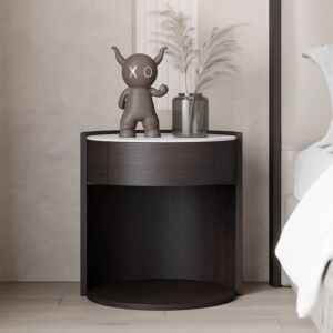 طاولة سرير جانبية مودرن هوم خشبية و سطح رخام أسود - 52x50 سم